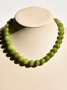 Summer Handmade Beaded Necklace, Natural Olive Stone Choker, 6mm/8mm/10mm/12mm Beads, Suitable For Daily Wear