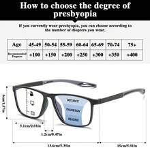 3Pcs Progressive Multifocal Reading Glasses, Rectangular Frame Ombre Color, Frosted Texture Temples, Unisex Reading Glasses - Gray+Orange+Red - View 10