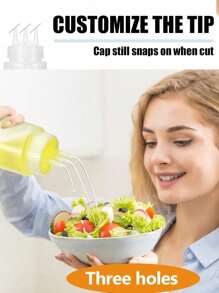 1/3pcs Triple Hole Squeeze Bottle For Sauces And Salads, Squeeze Sauce Bottle, Multi-Purpose Condiment Dispenser, Oil Vinegar Cruet For Kitchen Use, Seasoning Bottle, Pointed Mouth Plastic Bottle, Kitchen Utensils, Kitchen Supplies, Kitchen Stuffs,School Supplies