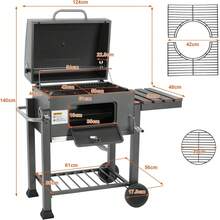 Charcoal Grill XL, Charcoal Grill Cart, Large Charcoal Grill, Grill, Smoker Charcoal Grill With Lid, Wheels, Grill Grate And Thermometer, Height Adjustable, BBQ Grill For Camping And Garden - 灰色 - 查看 3