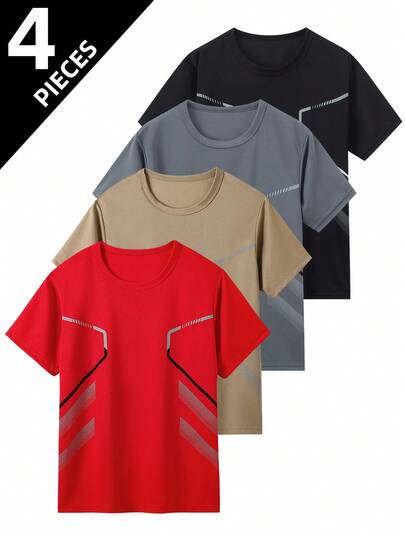 4pcs/Set Sports Short Sleeve T-Shirts For Teen Boys, Mesh Fabric, Outdoor, Running, Basketball, Soccer, Suitable For Ages 13-18