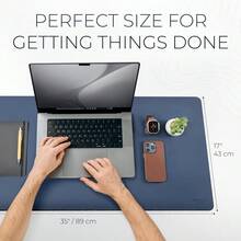 Felt And Leather Desk Mat Non-Slip - Blue - 35 X 17 Inch - Felt And Vegan Leather Desk Pad - Document Organizers - Desk Blotter And Desktop Mat - Desk Protector Laptop Desk Matt For Desktop - Dual Midnight Blue - View 3