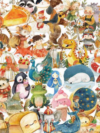 50PCS Childlike Watercolor Animals Collection Stickers Fish DIY Stationery Travel Luggage Car Laptop Waterproof PET Sticker