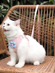 Pet Chest Harness With Leash,Small Dog Harness Vest & Leash Set For Teddy, Bichon, Pomeranian, With Chest And Back Strap,Cute Small Dog Collar Harness & Leash Set, Adjustable Dog Collars And Leashes , Ideal For Puppy Walking