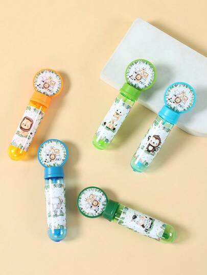 10 piezas Tubo de burbujas vacío con tema de animales de la jungla, 20 pegatinas de animales del bosque, varitas de burbujas de fiesta, regalo alegre para exteriores, botella de jabón mini favorita, para soplar burbujas, adecuado para decoración de fiesta de cumpleaños y baby shower (sin líquido de burbujas)
