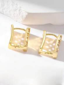 1 par de pendientes de aro geométricos cuadrados incrustados con circonita cúbica elegante para mujer, accesorios de moda de alta gama para citas, fiestas y bodas