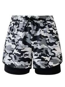 夏季速干男士运动跑步短裤（带衬里），二合一健身训练短裤