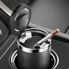 带盖车载烟灰缸，可拆卸便携式车载烟灰缸架 - 黑色 - 查看 1