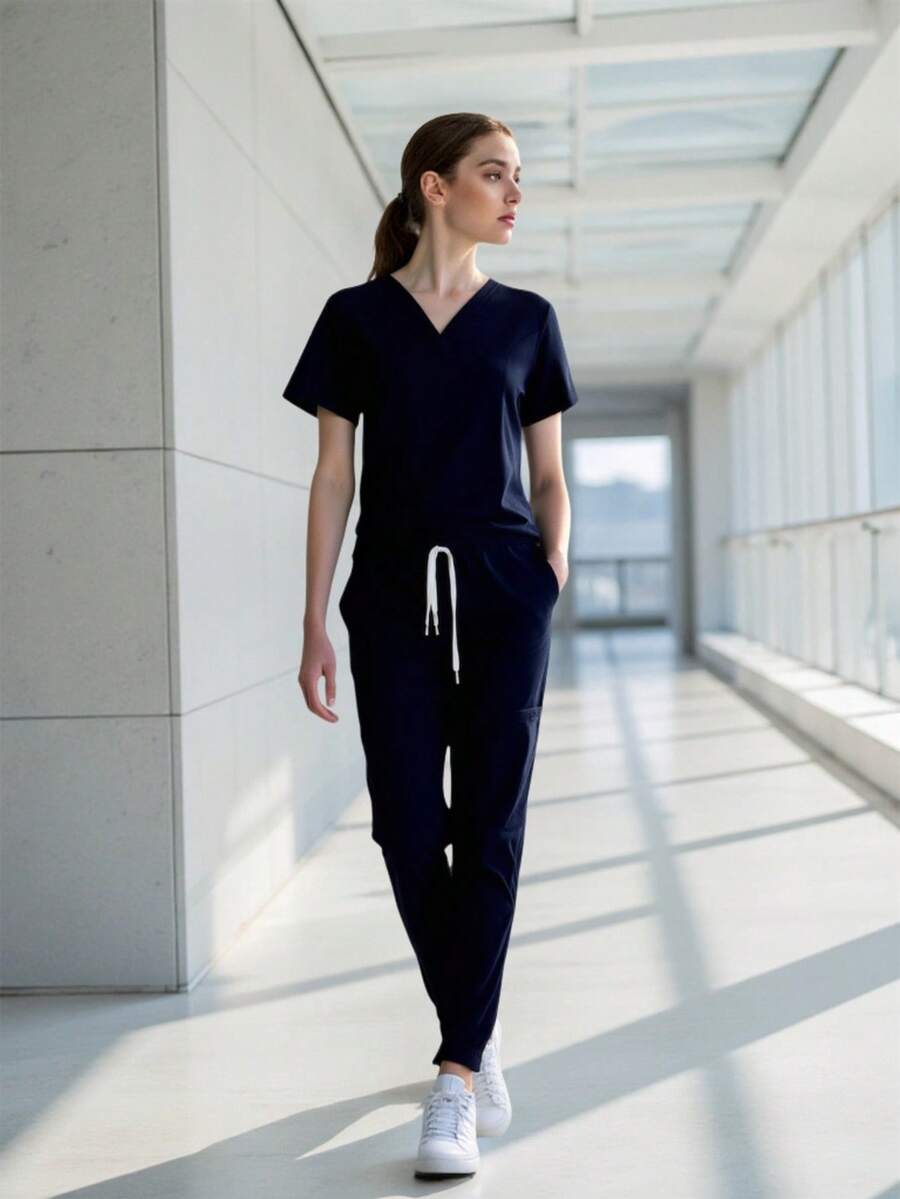 Uniforme Quirúrgico Mujer Cómodo Alta Calidad Tela antifluidos Elastico Colorido Filipinas Set Dos Piezas Jareta - Negro - Ver 1