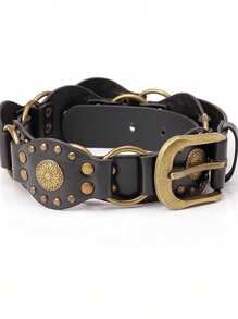 1 pieza Cinturón casual de mujer con estilo retro punk rock Y2K, con remaches, parches y hebilla de metal, para verano, escuela, otoño, Halloween
