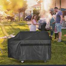 Funda para asador de carbón y pellets de 60 pulgadas, funda para ahumador con desfase, resistente y impermeable de 600D para Brinkmann, Char-Broil, Weber, Nexgrill, New Braunfels y Oklahoma Joe's - Negro - Ver 6