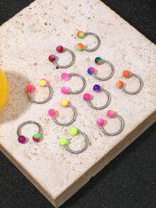 11pcs Stainless Steel Non-Allergic Rainbow Dual Color Ball Lip Rings, Horseshoe Shaped, Fashion , Nose Piercing Red Color Must-Have Nose Rings, Unisex Earrings For Daily Wear, Suitable As Gifts
