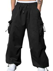 SANOPY Men's Loose Overalls Fashion Casual Parachute Pants Street Style Loose Harem Jogging Pants Cuffed Pants - màu đen - Xem 1