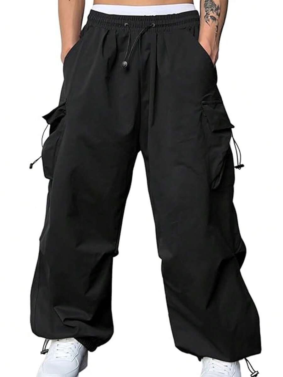 SANOPY Men's Loose Overalls Fashion Casual Parachute Pants Street Style Loose Harem Jogging Pants Cuffed Pants - màu đen - Xem 1