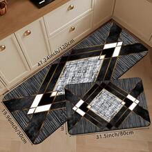 1pc/2pcs Creative Modern Geometric Print High Elasticity Absorbent Non-Slip Kitchen Mat, Suitable For Bedroom, Kitchen And Bathroom, Absorbent Household Doormat, Multipurpose Entrance, Kitchen, Bathroom Mat - Black - View 13