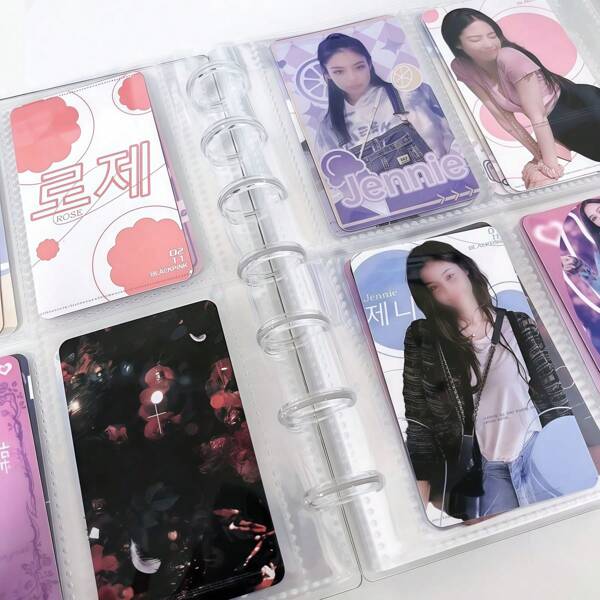1 pièce Album photo transparent, DIY, album photo minimaliste et élégant pour la maison, carte photo Kpop de 3-3,5 pouces à feuilles mobiles, livre de cartes photo, boucle à feuilles mobiles transparente en forme de cœur creux, feuilles mobiles ultra-claires renforcées, sans acide et sans PVC, carte photo d'idole, carte photo, album d'affichage de carte photo de personnage de jeu anime