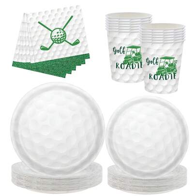 10/20/50 件，高尔夫派对装饰高尔夫生日派对用品高尔夫球盘、杯子和餐巾用于高尔夫主题派对一杆进洞生日装饰，高尔夫一次性盘子套装高尔夫纸盘和餐巾 7 英寸和 9 英寸盘子用于运动主题生日装饰派对用品