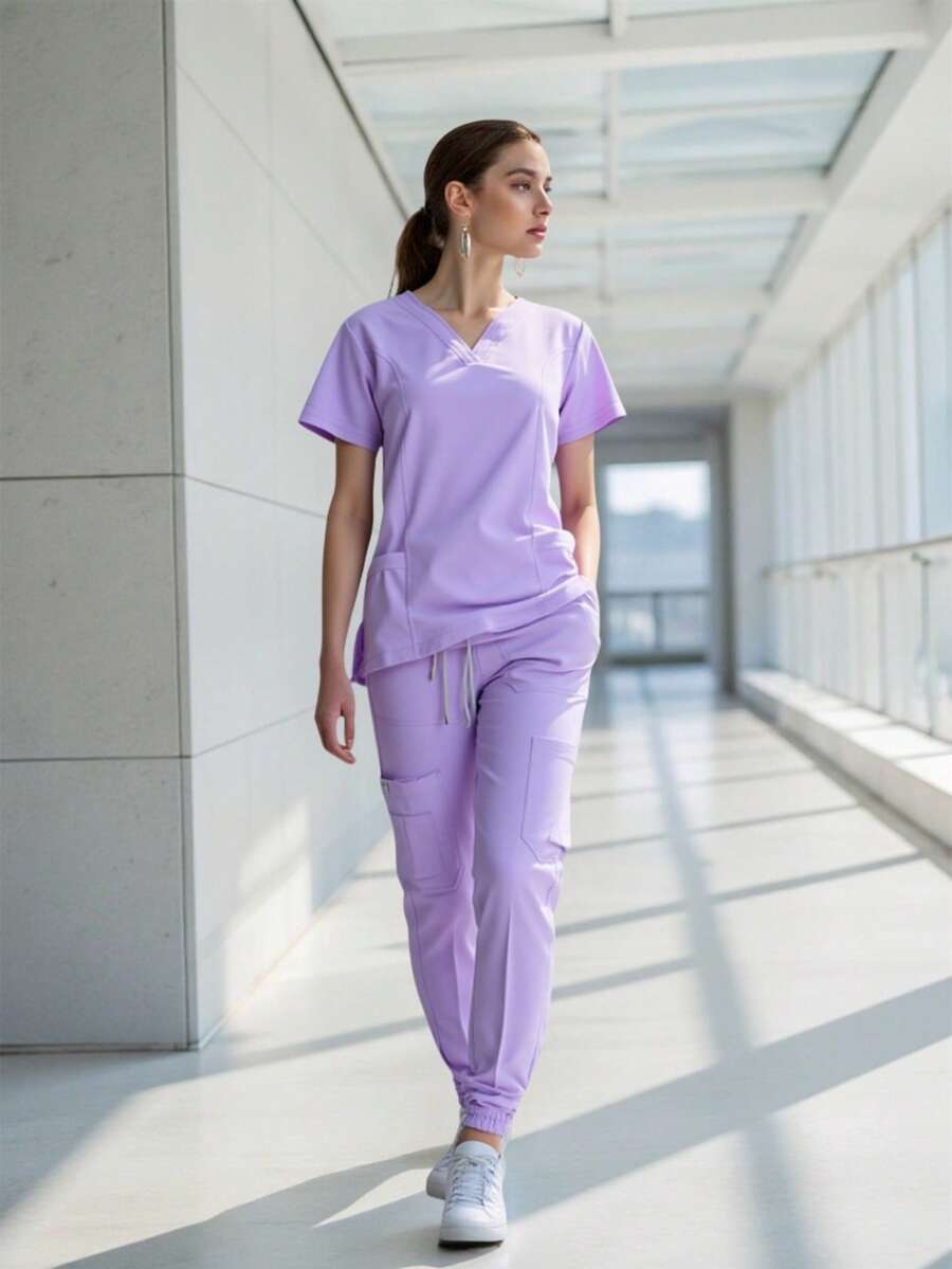 Uniforme Quirúrgico Mujer Cómodo Alta Calidad Tela antifluidos Elastico Colorido Filipinas Set Dos Piezas Jareta - Lila Púrpura - Ver 1