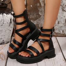1 Pair Women's High-Top Wedge Sandals, Back Zipper Closure, Soft & Comfortable Sole, Lightweight & Fashionable, Suitable For Summer