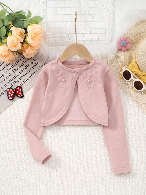 Girls' Fashion Casual Short Button Embroidered Knit Cardigan Jacket, Size Runs Large, Suggest Ordering One Size Down