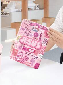 1pc Pink Jesus/Slogan Text Collage Pattern Tablet Protective Case, Compatible With IPad 10.2 Inch, IPad Pro 11 2021/2020/10th Gen, IPad Mini 4/5/6, Galaxy Tab A8 10.5 Inch 2022, Matepad 10.4/Tab, With Pencil Holder, Shockproof, Tablet Stand Cover - Multicolor - View 6