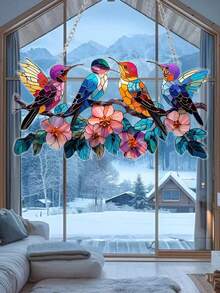 4 Birds In Gorgeous Style Acrylic Bird Decoration Logo And Plaque - Wall Mounted Multi-Purpose 2D Bird Theme, Used For Home, Garden, And Door Decoration -1 Piece Of Colored Glass Exterior Bird In The Branch Design Academy Style, The Best Gift For Friends - Multicolor - View 4