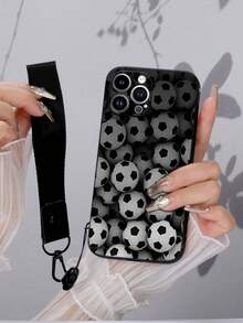 足球 1 件黑色 TPU 迷彩足球图案防震手机壳和 1 件黑色手榴弹扣腕带，兼容 16 PRO MAX、A14、A54、A52、A31 4G、A23、Redmi Note 8 Pro、11 Pro 4G、12 4G、OPPO A54 等 /Android/OPPO 手机 - 彩色 - 查看 4