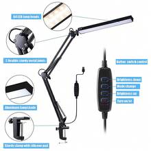 Hot LED Desk Lamp, Adjustable Swing Arm Lamp With Clamp, Eye-Caring Reading Light, 10 Brightness Levels, 3 Lighting Modes, Memory Function Lamps For Home Office Adapter - 黑色 - 查看 6