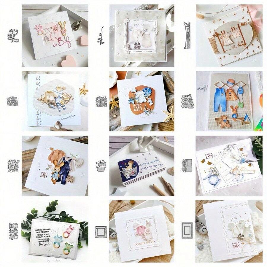 New High-Precision Scrapbook Cutting Die Set Clothing Word Frame Doll Handmade Template Multi-Layer Design Compatible With A Variety Of DIY Projects - Silver - View 1