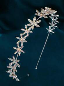 1 件精致复古新娘头饰，镶嵌水钻，森系金叶花环头饰，皇冠表演发饰，适合日常着装、派对、舞会、摄影，是送给女孩的理想礼物