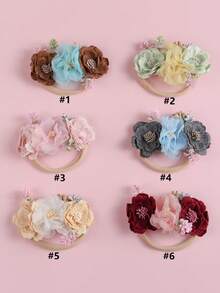 1pc Country Style New Baby Floral Headband, Soft Nylon Infant Thin Hair Band Mesh Fabric Patchwork Hair Accessories - Multicolor - View 8
