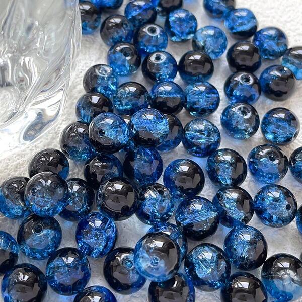 50 piezas de cuentas de cristal negro y azul oscuro de 10 mm con diseño de copo de nieve agrietado - Ideales para joyería DIY, pulseras, collares de la amistad, pendientes, llaveros y dijes de teléfono, suministros de joyería DIY| Diseño de cuentas elegante| Acabado brillante