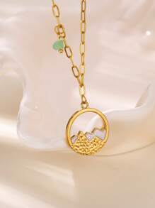 1 PC Hollow Mountain Sea Wave Pendant Necklaces For Women Gold Color Chain Collar Necklaces 2025 New Wedding Couple Jewelry Gifts(The Stone Pendant On The Chain Is Random In Size And Color)