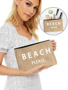 Túi tote vải lanh dung tích lớn với họa tiết chữ "Beach" (bãi biển), túi mua sắm cỡ lớn tiện dụng, túi xách tay quai vải lanh, túi đựng đồ đa năng, túi quà tặng cá nhân hóa, thích hợp cho du lịch, mua sắm, kỳ nghỉ, tựu trường, tiệc tùng, và là món quà lý tưởng cho Ngày của Mẹ, sinh nhật, Ngày Nhà giáo, kỷ niệm, ngày lễ và các bữa tiệc. - Màu Khaki - Xem 7