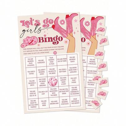 单身派对宾果游戏，Nash Bash Let's Go 成人单身派对游戏，新娘送礼会游戏，订婚派对游戏，单身派对装饰 24 人宾果游戏，新娘送礼会游戏，圣诞节