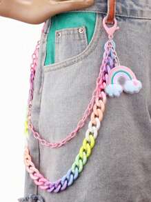 1 pezzo Nuova catena per vita colorata con ciondolo arcobaleno, catena per pantaloni in resina a forma di mostro - accessorio retrò in argilla soffice con ciondolo, accessorio perfetto da abbinare a jeans o zaini per studenti