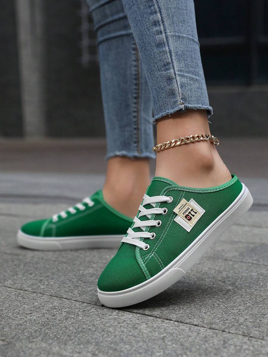 女士一脚蹬运动鞋，帆布一脚蹬鞋，时尚舒适拖鞋，防滑乐福鞋，休闲露跟鞋