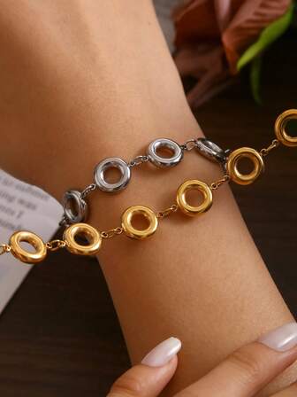 TONSI 1 pieza Brazalete de acero inoxidable chapado en oro de 18K con diseño geométrico minimalista vintage, adecuado para uso diario, reuniones, regalo para amigos, colegas, novias