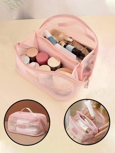 1 Nécessaire de Viagem em Tela - Organizador para Cosméticos, Pincéis, Itens de Banheiro, Produtos de Beleza, Bolsa de Mão, Necessaire Suspensa, Cabo de Dados, Bagagem, Produtos para a Pele - Ideal para Batons, Pincéis de Maquiagem, Canetas, Sombras, Espelhos, Delineadores, Gloss Labial, Produtos para a Pele, Escova de Dentes, Copo, Sabonete, Shampoo, Pente, Relógio, Celular, Colar, Joias, Eletrônicos