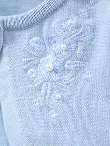 Girls' Fashion Casual Short Button Embroidered Knit Cardigan Jacket, Size Runs Large, Suggest Ordering One Size Down - Baby Blue - View 3