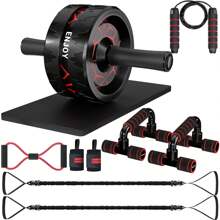 6IN1 Ab Roller Wheel, Ab Exercise Wheels Kit With Ab Roller, Resistance Bands, Knee Mat, Jump Rope, Push-Up Bar
