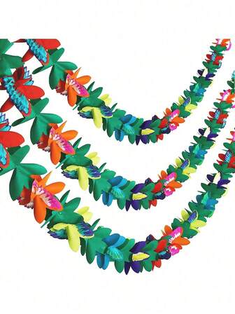 1PC-300CM Tropical Garland Party Decorations, Multicolored Tissue Paper Hibiscus Flower Summer Banner For Birthday Beach Theme Luau Hawaiian Party Supplies Jungle Decor