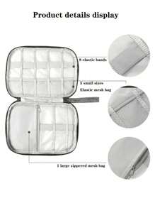 Travel Organizer Pouch With 8 Elastic Bands, Can Hold Data Cables, Earphones, USB Drives, Memory Cards And Other Electronic Accessories, Mesh Pockets For Chargers And Other Electronics Back To School