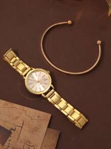 Set de 4 relojes de pareja versátiles y de moda para hombres y mujeres, relojes de cuarzo con correa de acero casual, combinado con set de joyería de pulsera, set de regalo de pareja, adecuado para uso diario, vacaciones, bodas y como regalo