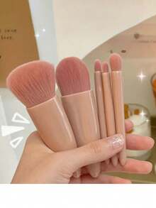 5-Piece Mini Travel Makeup Brush Set, With Mirror, Portable Makeup Set, Nylon Bristles, Suitable For Powder Blusher, Foundation Make-Up, Eye Shadow, Lipstick, Suitable For All Skin Types, No Spices,Brush Set,Makeup Brush Kit,Make Up Brush Set,Make Up Set Complete,Makeup Brush Set,Complete Makeup Kit,Brush Kit,Brushes Makeup Set,Makeup Gift Set,Set - Baby Pink - View 4