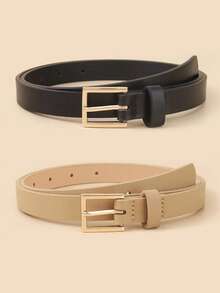 1/2/3/4 件简约时尚方形扣女士腰带，纯色优雅女士正装裤腰带，复古休闲腰带，学院风，适合日常通勤，可作为夏季、秋季、万圣节的礼物 - 彩色 - 查看 23