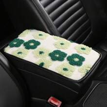 Soft Floral Car Central Armrest Pad, Comfortable Faux Fur Armrest Cover With Side Pockets For Storing Items Such As Bills, Keys, Lipstick, Fashionable And Stylish Car Interior Accessory