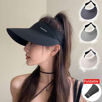 1pc Summer Foldable Sun Hat, [Includes 4 Different Letter Logo Options: RingPlame/RingPlate/RiogPlunno/RiogPlumo Or Blank, Randomly]Breathable & Cool, Large Brim, Suitable For Outdoor Activities, Beach, Party, Fishing, Hiking, Travel, Fashion Accessory, Ideal Gift For Weddings, Music Festivals, Easter And Other Occasions