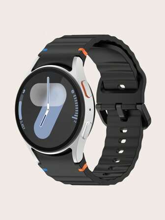 1pc Black Silicone Contrast Stitching Wavy Design Smart Watch Band Compatible With Samsung Galaxy Watch 4/5/6/7 40mm/42mm/43mm/44mm/45mm/46mm/47mm/5 Pro