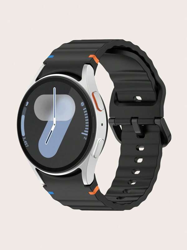 1 pieza Correa de reloj inteligente compatible con Samsung Galaxy Watch 4/5/6/7 de 40mm/42mm/43mm/44mm/45mm/46mm/47mm/5 Pro, de silicona negra con costuras de contraste y diseño ondulado